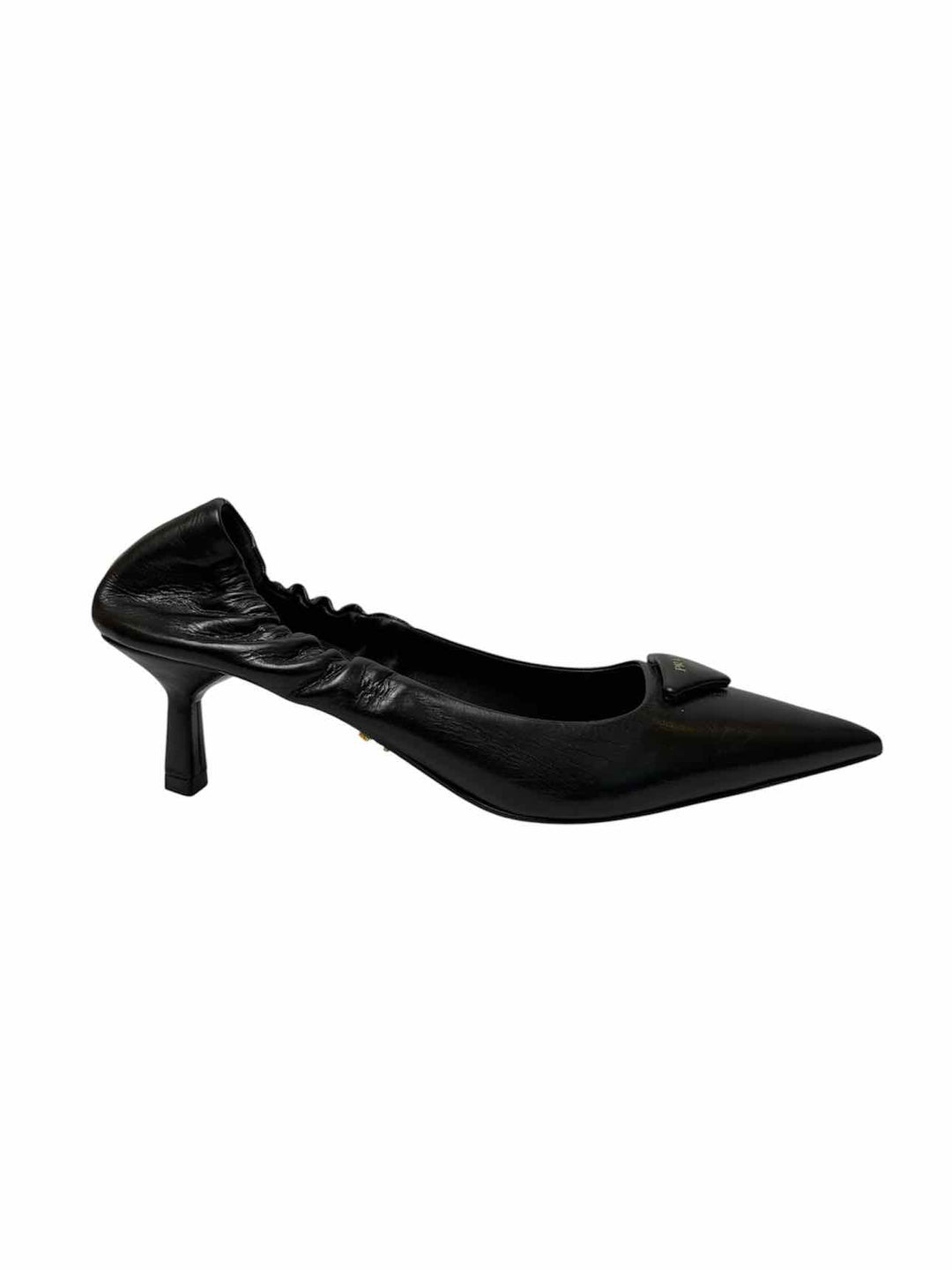 Prada Size 37 Logo Leather Kitten Heel Pumps