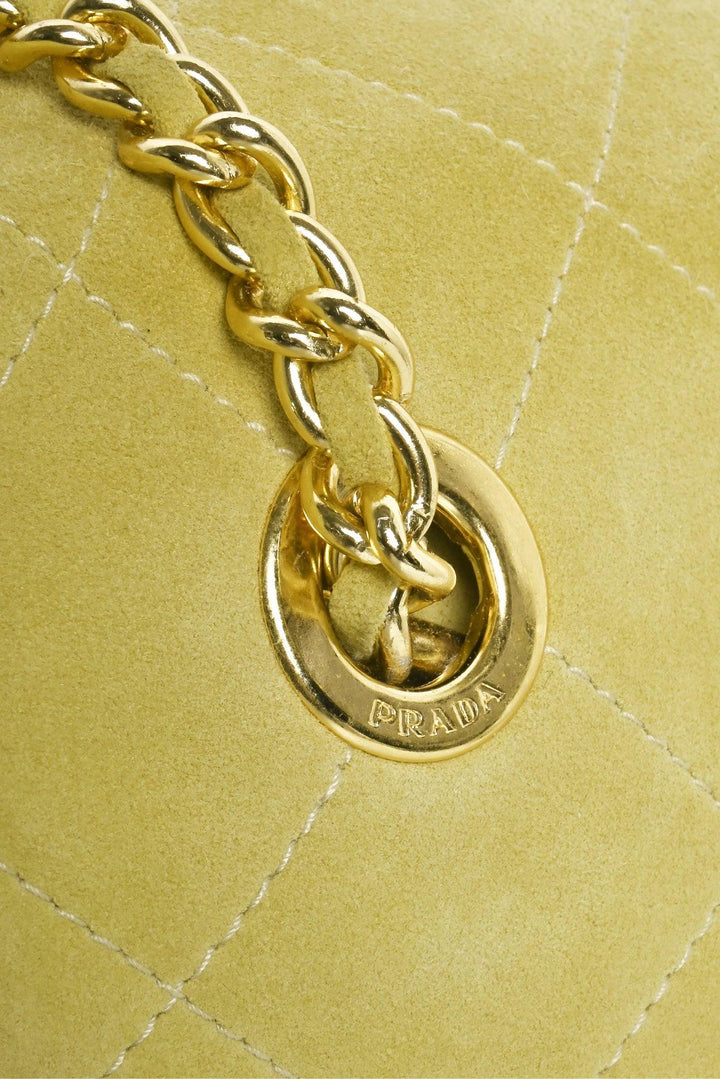 Prada Vintage Diamond Quilted Suede Chain Tote