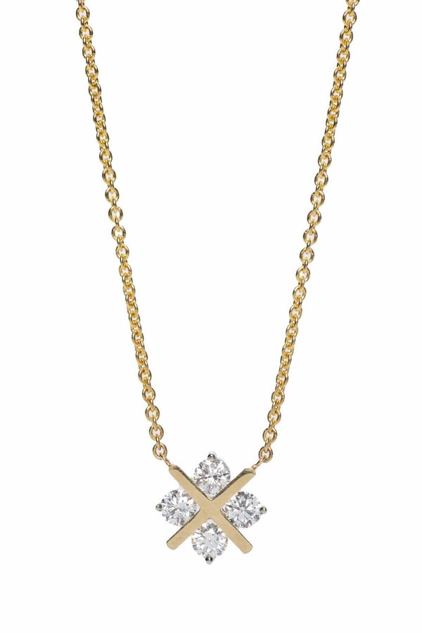18K Yellow & 19K White Gold Diamond Cluster Pendant Necklace