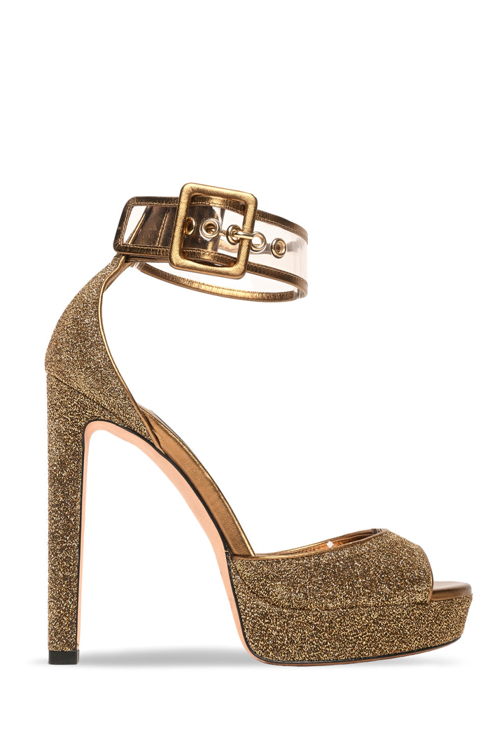 Jimmy Choo Size 38 SS17 Metallic Lurex Fabric & Clear PVC Mayner 130 Sandals
