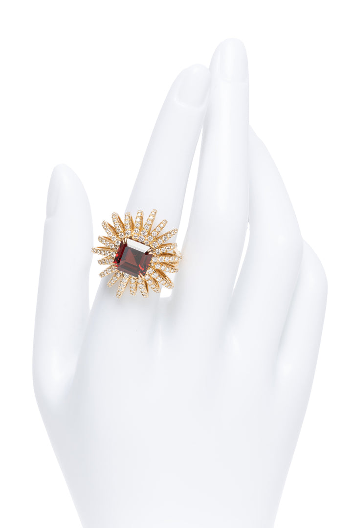 David Yurman Size 7 18K Gold, Garnet & Diamonds Starburst Ring