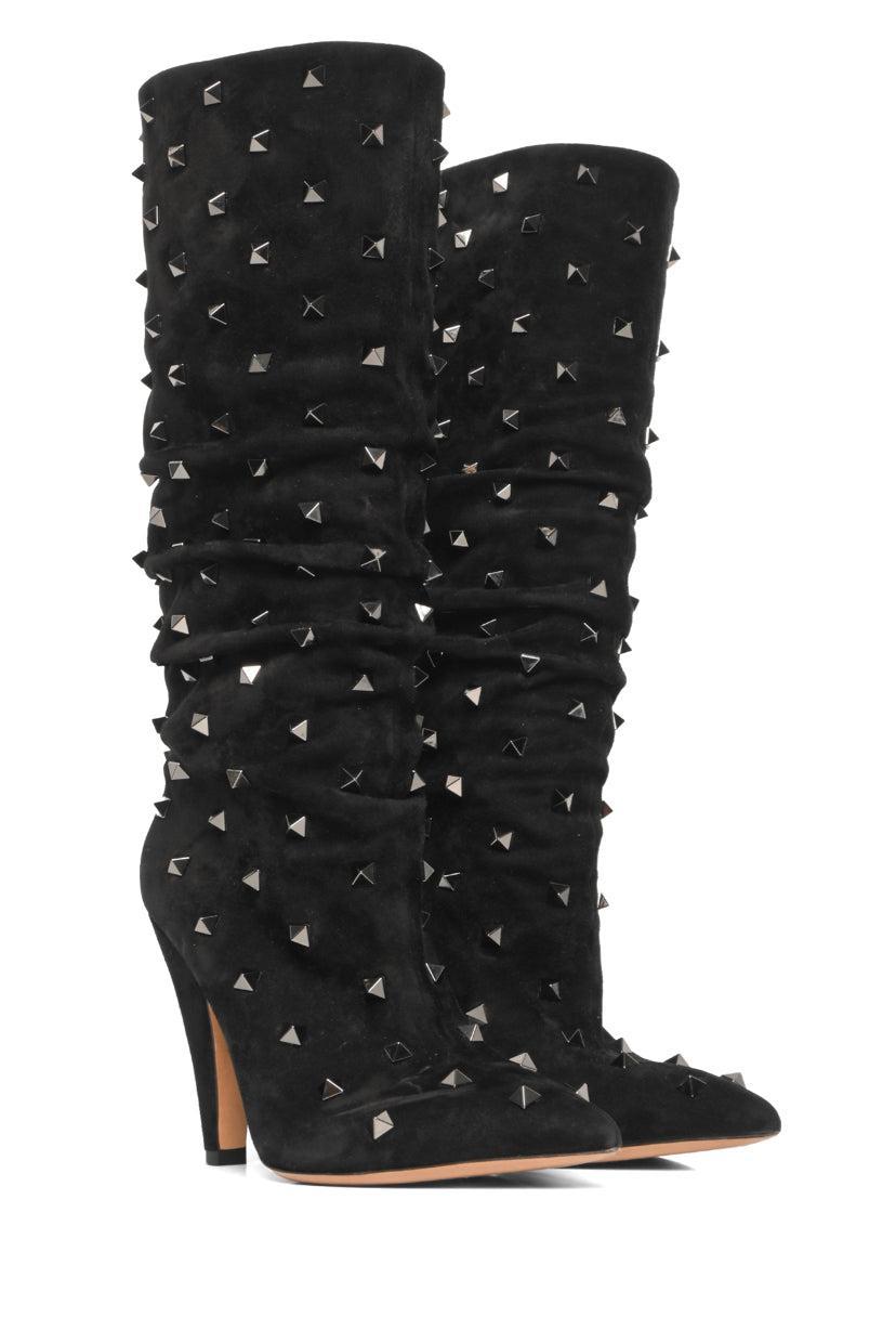 Valentino Size 36.5 Rockstud Accent Ruched Suede Knee Boots