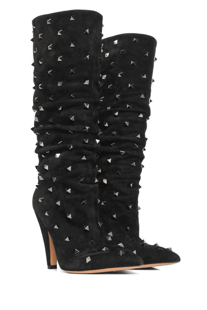 Valentino Size 36.5 Rockstud Accent Ruched Suede Knee Boots