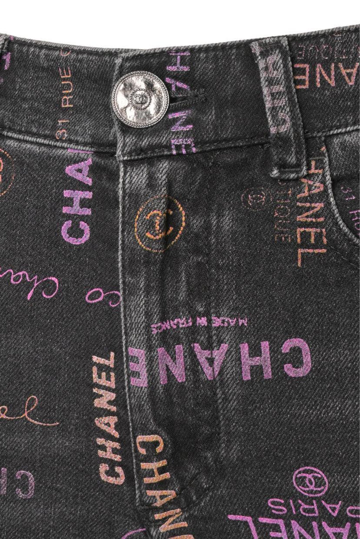 Chanel Size 36 Graffiti Logo Printed Denim Jeans