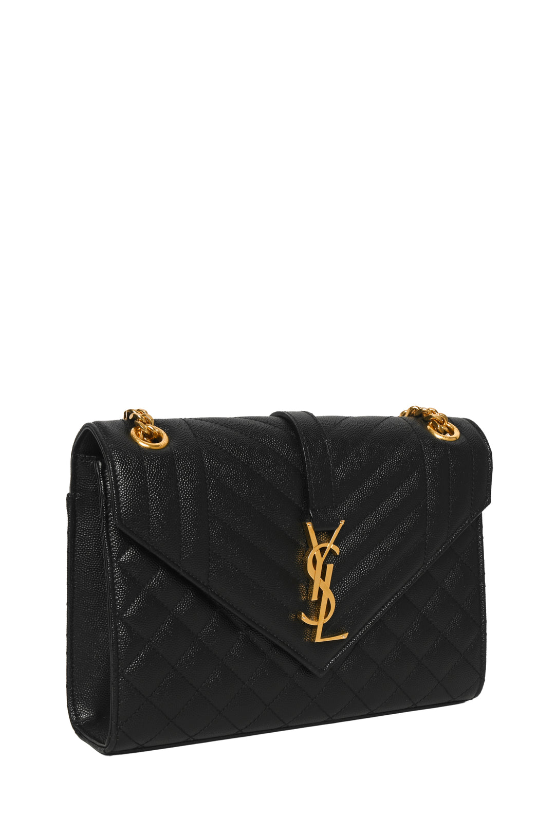 Saint Laurent 2019 Medium Quilted Grain De Poudre Leather Envelope Shoulder Bag