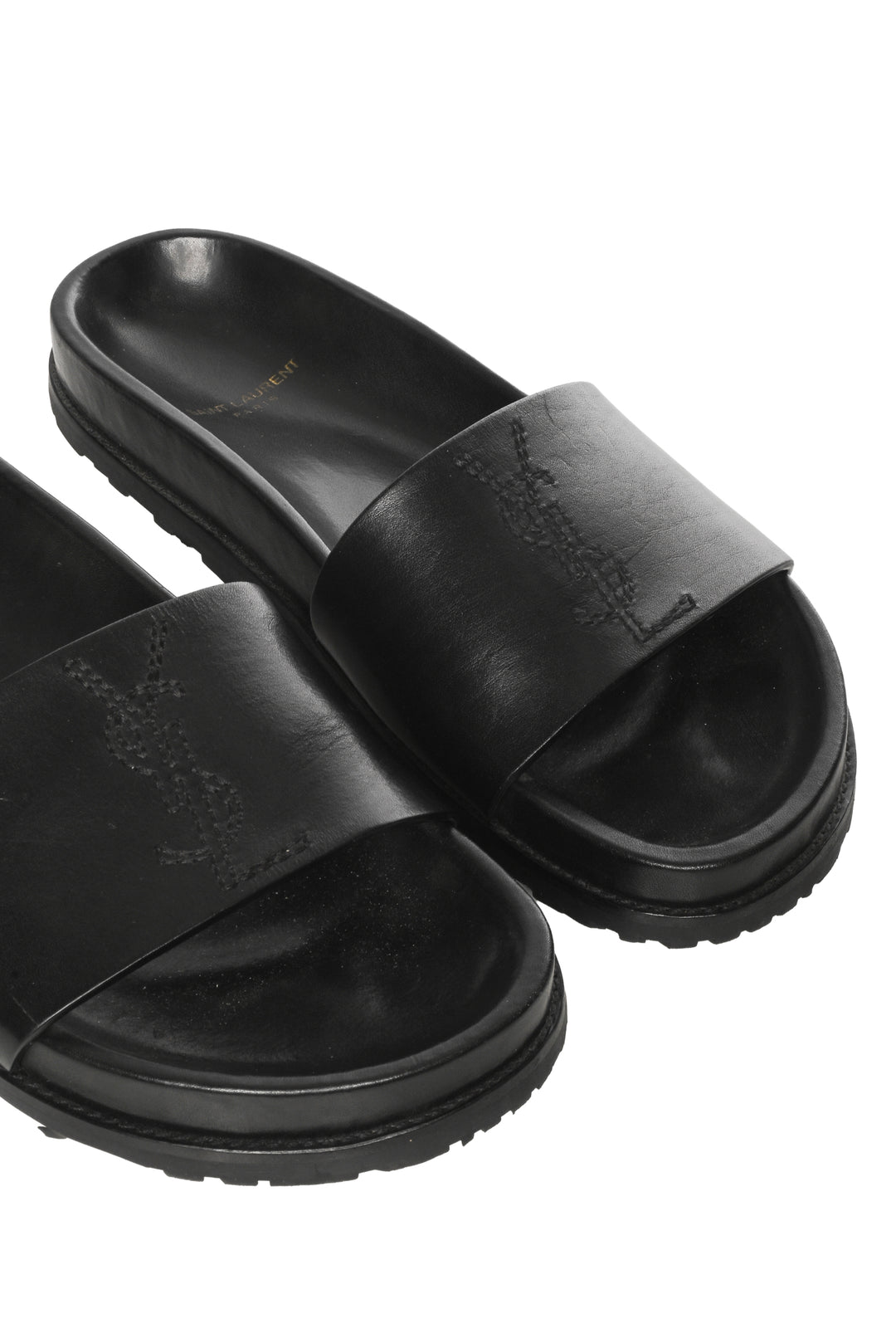 Saint Laurent Size 36.5 Embroidered Logo Leather Slides