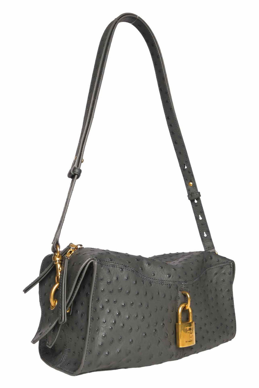 Balmain Pulse Ostrich-Effect Leather Shoulder Bag