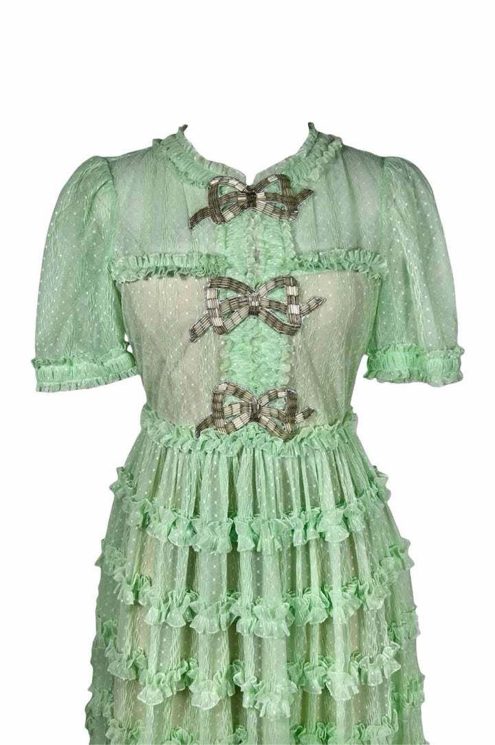 SALONI Size 2 Camille Bow-Embellished Tulle Midi Dress