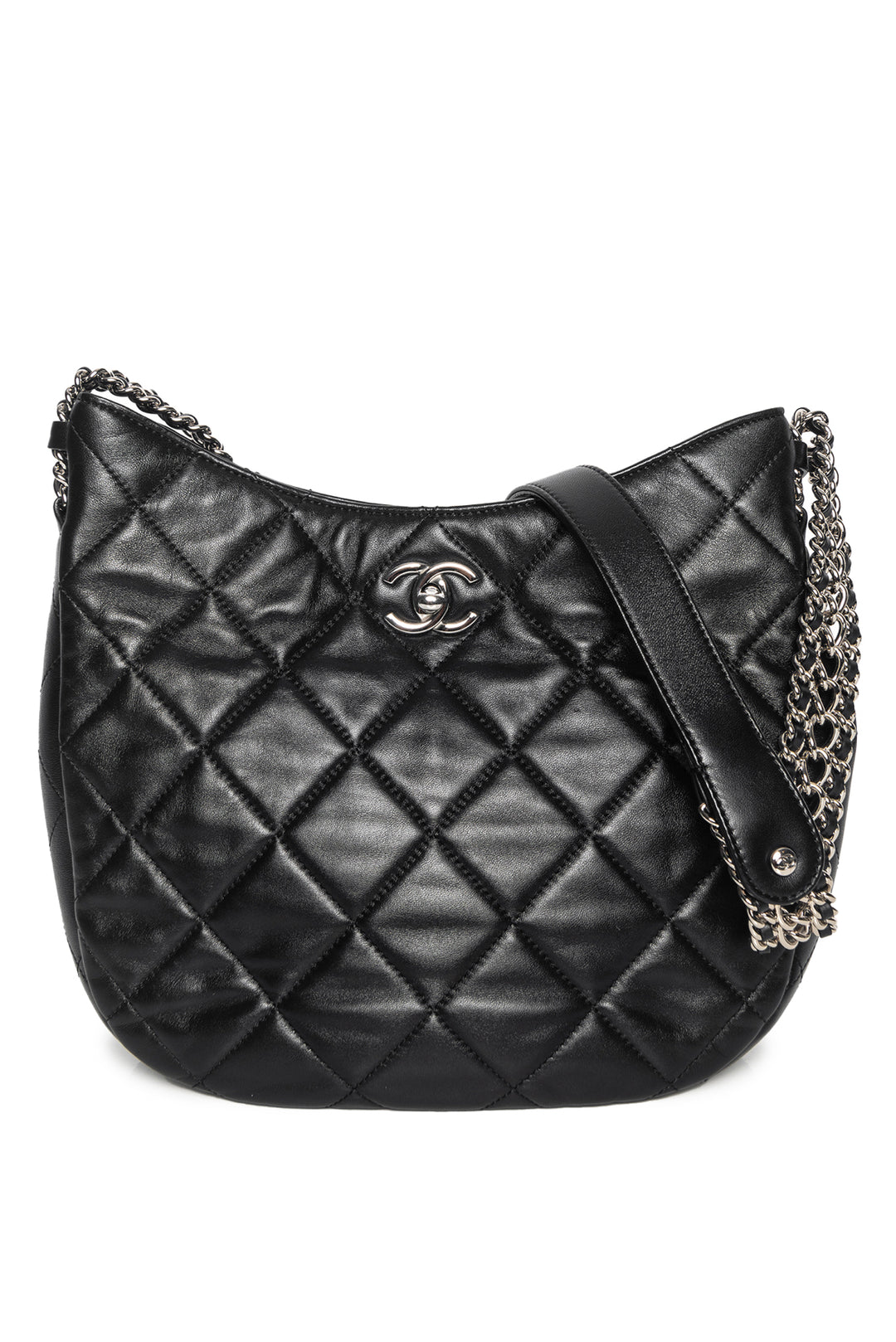 Chanel 2022 Lambskin Chain Rows Quilted Hobo Crossbody Bag