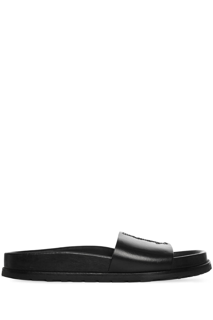 Saint Laurent Size 36.5 Embroidered Logo Leather Slides