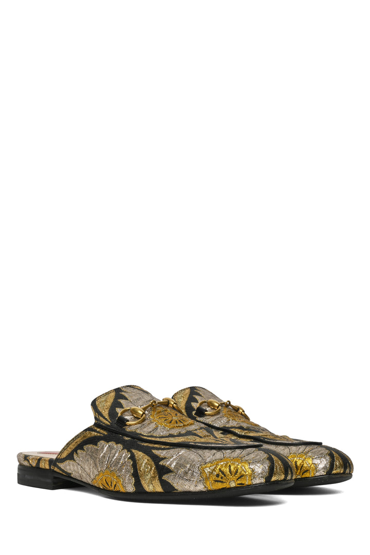 Gucci Size 36.5 Metallic Brocade Princetown Mules