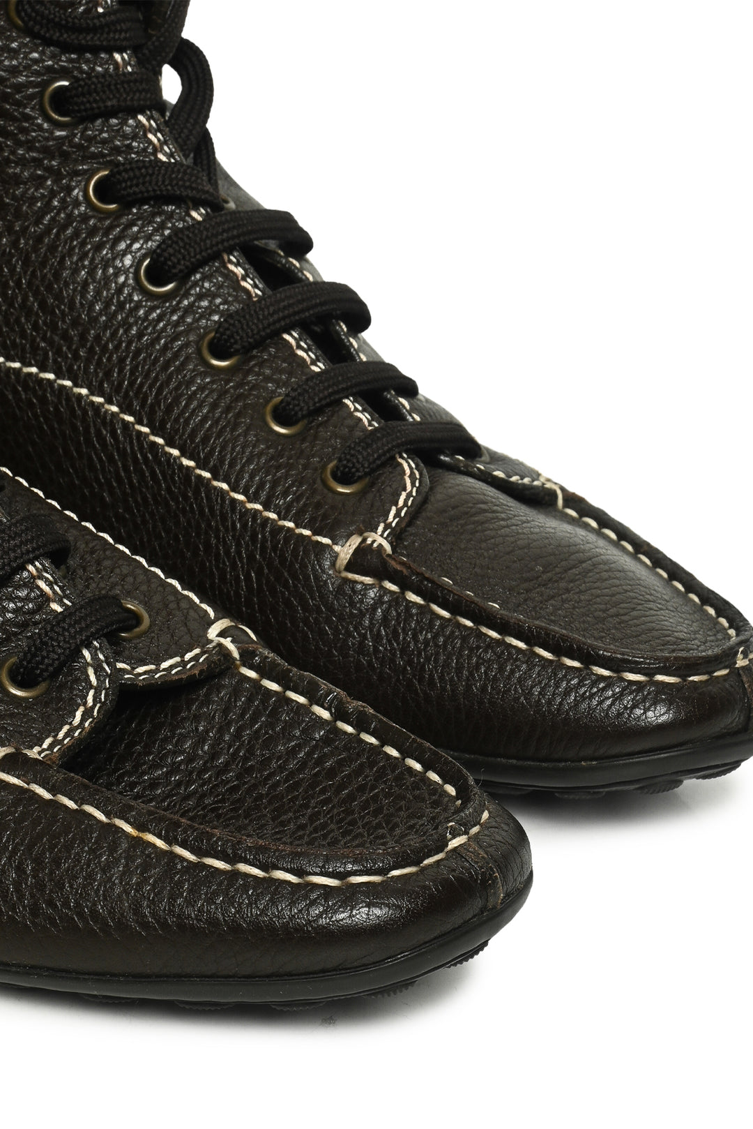 Louis Vuitton Size 39 Leather & Fur Trim Lace Up Boots