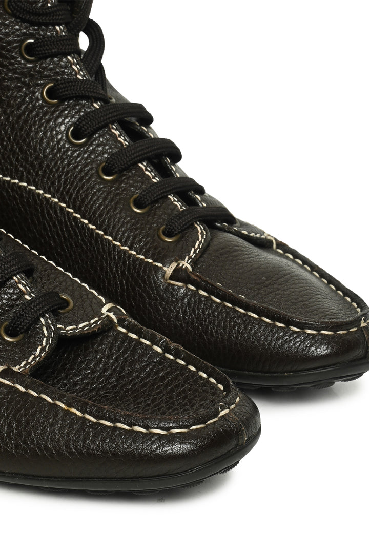 Louis Vuitton Size 39 Leather & Fur Trim Lace Up Boots