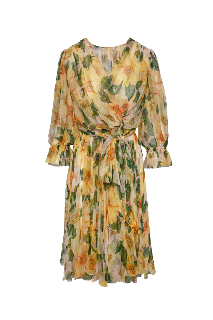 Dolce & Gabbana Size 42 Floral Silk Midi Dress