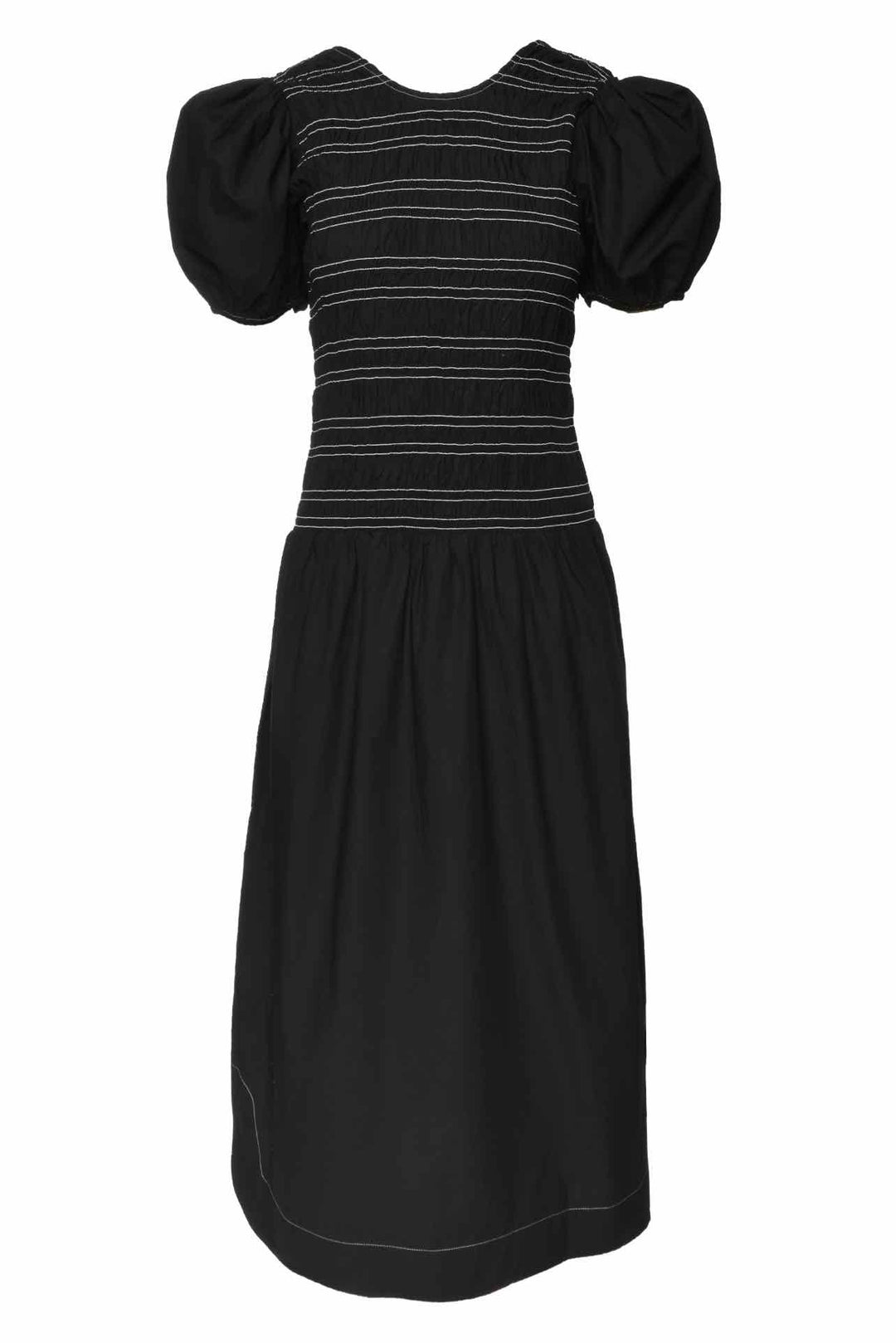Ganni Size 38 Smocked Cotton Midi Dress