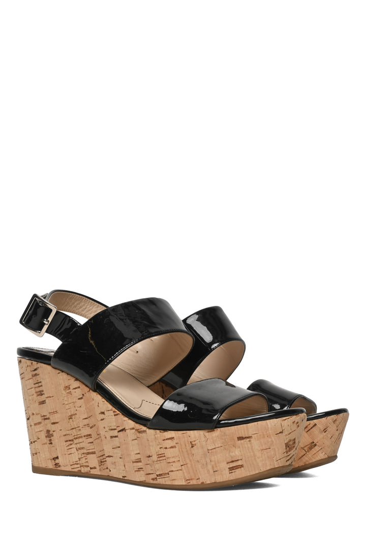 Prada Size 38.5 Patent Leather & Cork Wedges