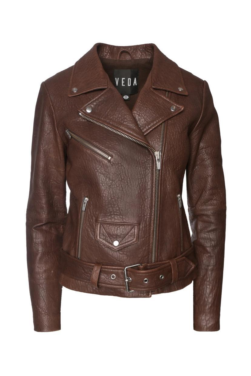 Veda Size S Distressed Leather Moto Jacket