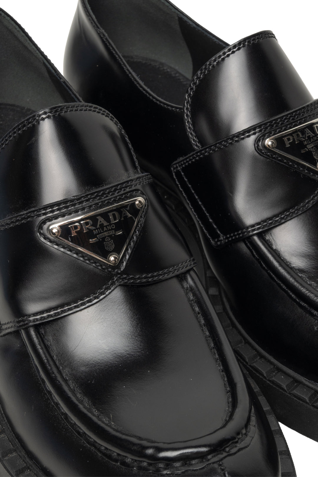 Prada Size 38 Chocolate Brushed Leather Loafers