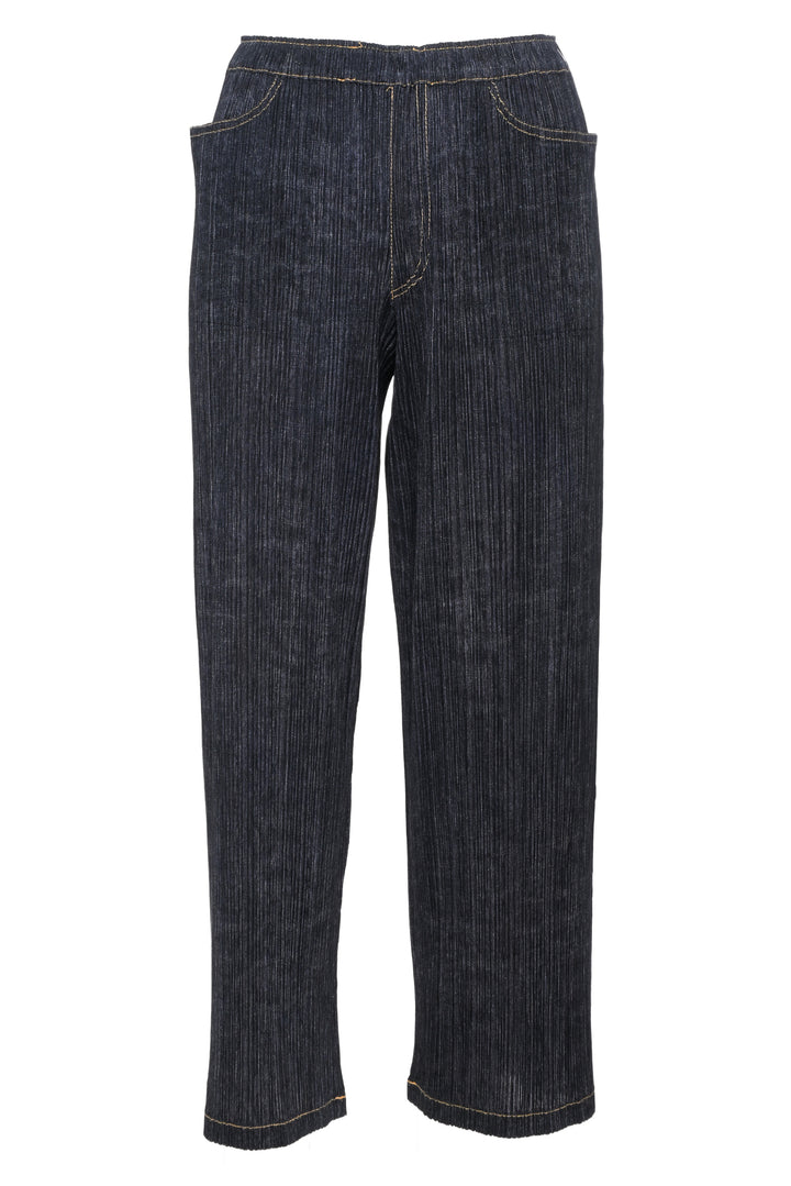 Pleats Please Size S Denim Print Pleated Blouse & Pant Set