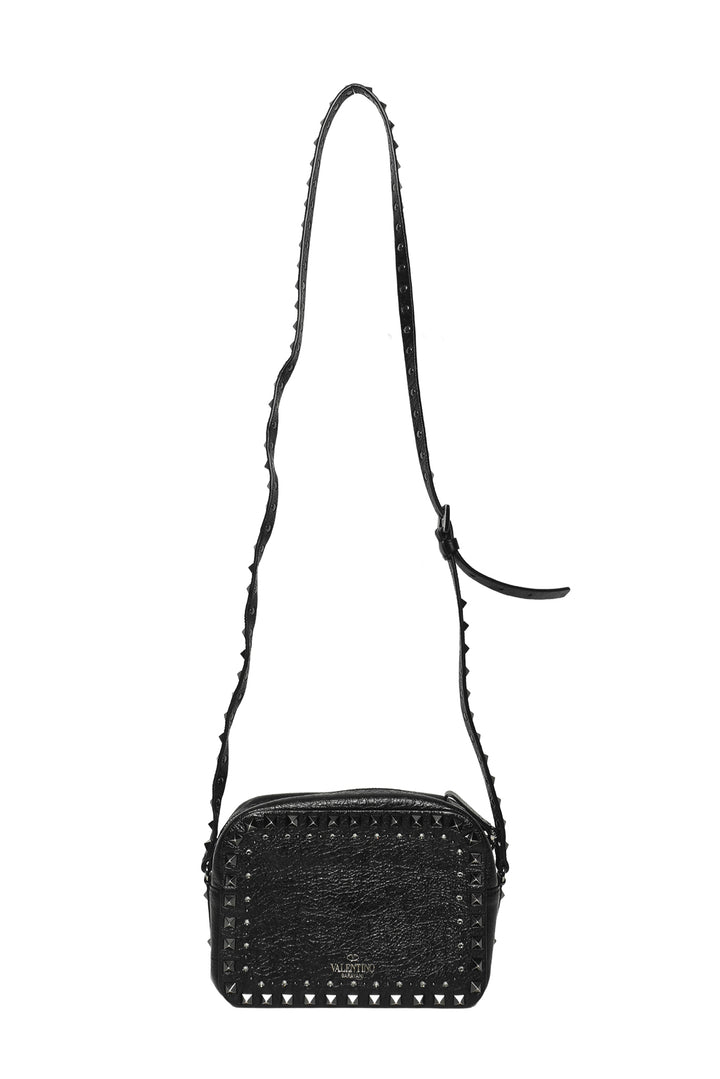 Valentino Crackled Leather Punk Heart Crystal Rockstud Camera Bag Crossbody