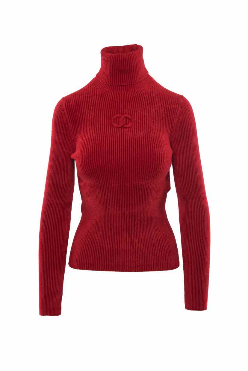 Chanel Size 38 2019 CC Logo Ribbed Turtleneck Sweater