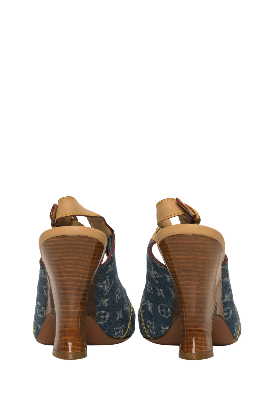 Louis Vuitton Size 37.5 LV Monogram Denim Slingback Heeled Sandals