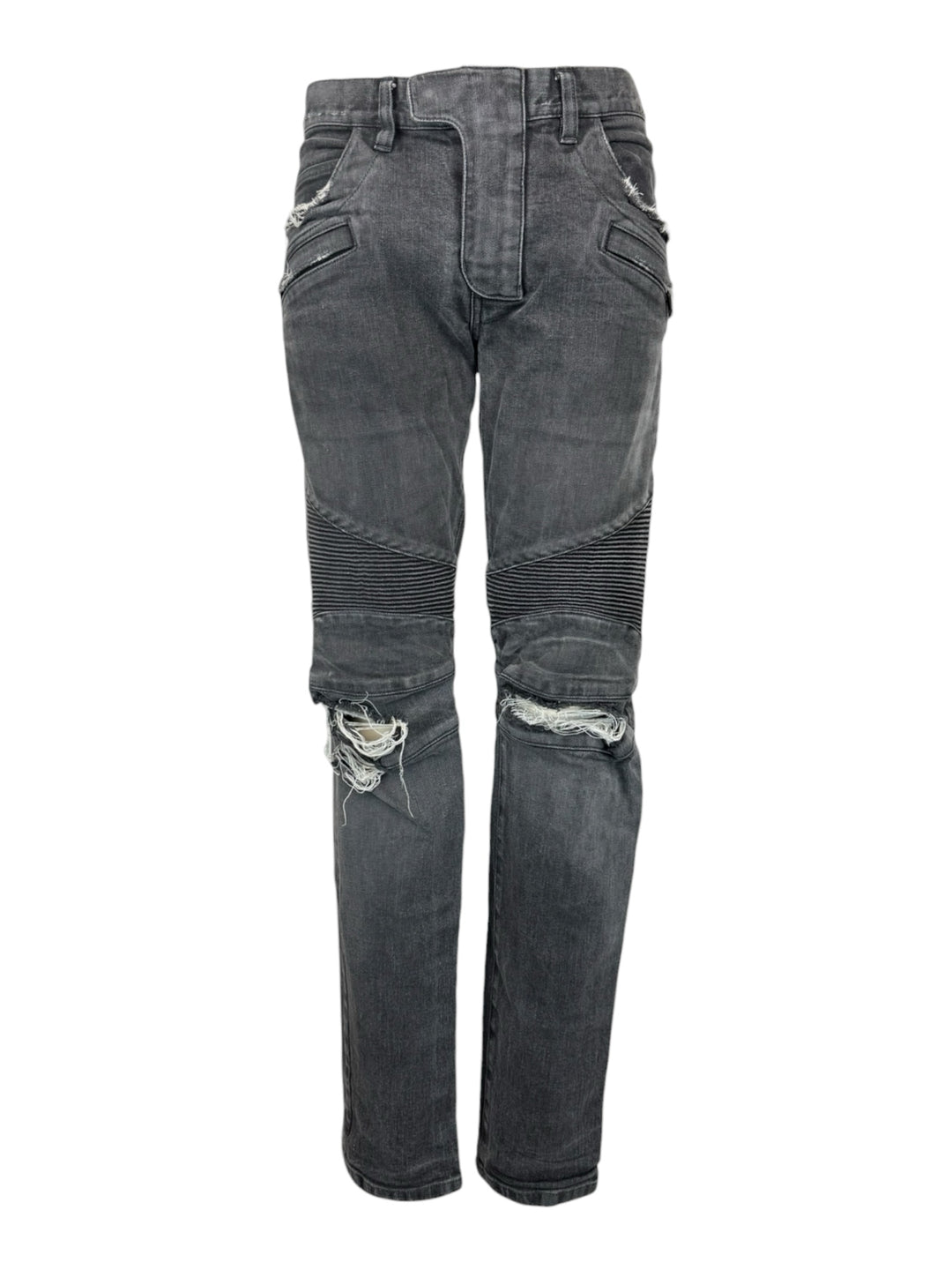 Balmain Size 33 Men's Biker Distressed Slim Fit Jeans