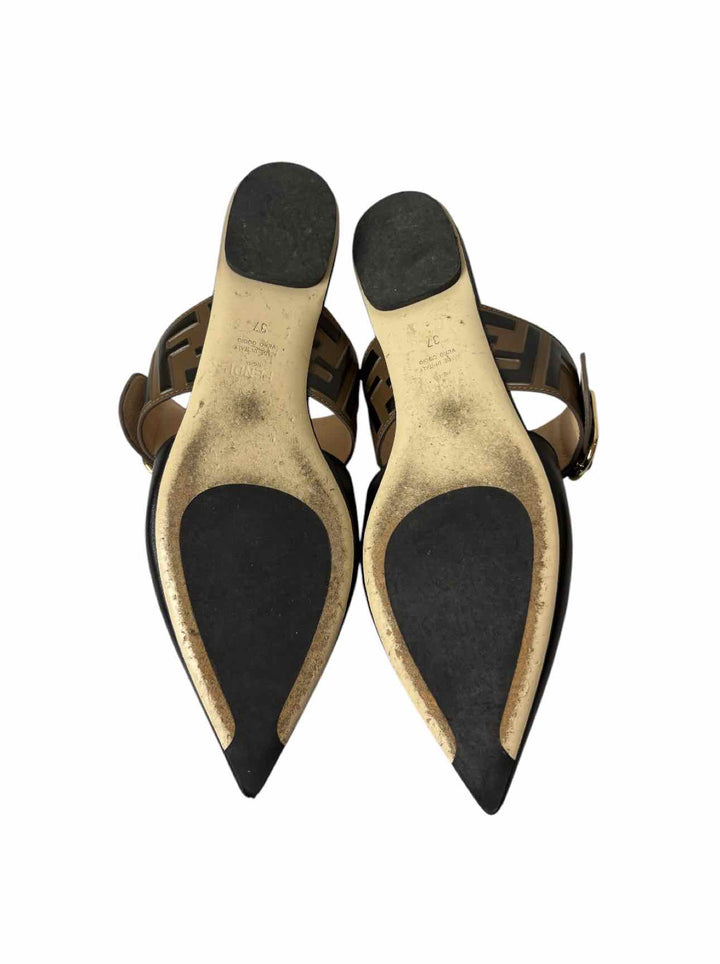 Fendi Size 37 Zucca Leather Mules & Clogs