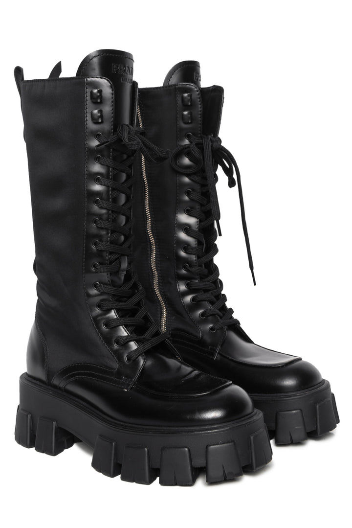 Prada Size 36.5 Monolith Mini Bag Knee High Combat Boots