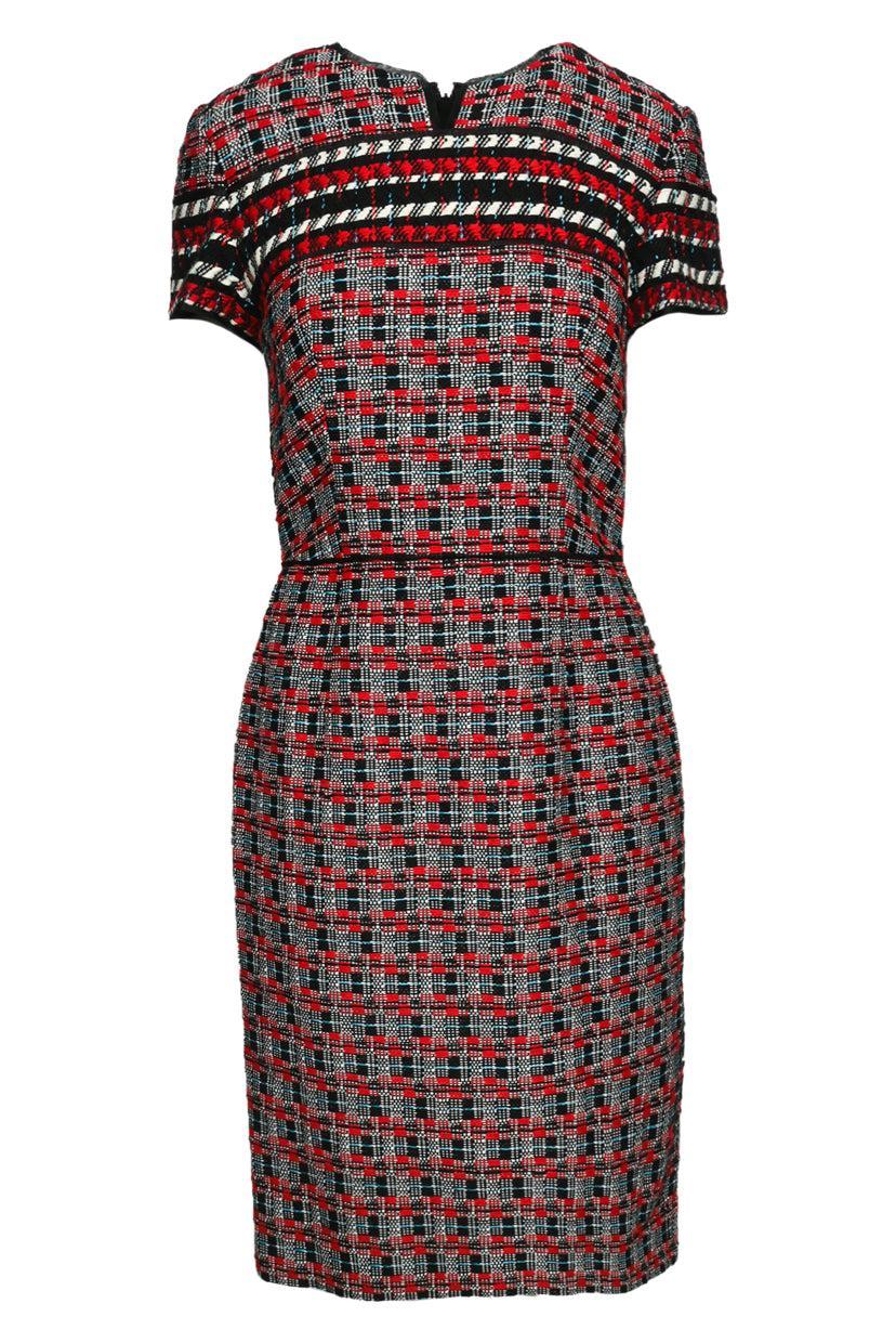 Oscar De La Renta Size 6 Tweed Short Sleeve Midi Dress