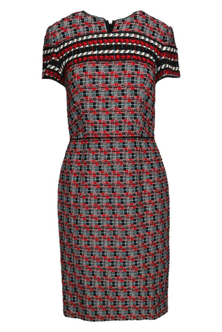 Oscar De La Renta Size 6 Tweed Short Sleeve Midi Dress