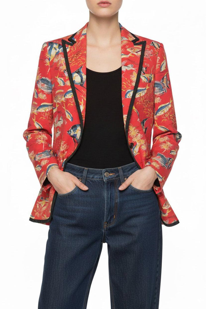 R13 Size M Tropical Fish Printed Tuxedo Blazer