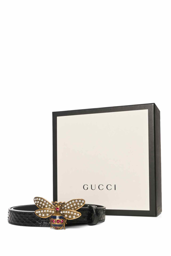 Gucci Size 34 Queen Margaret Bee Croc Effect Belt