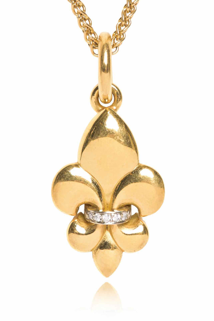 Stittgen 18K Yellow Gold Fleur de Lis Diamond Pendant Necklace