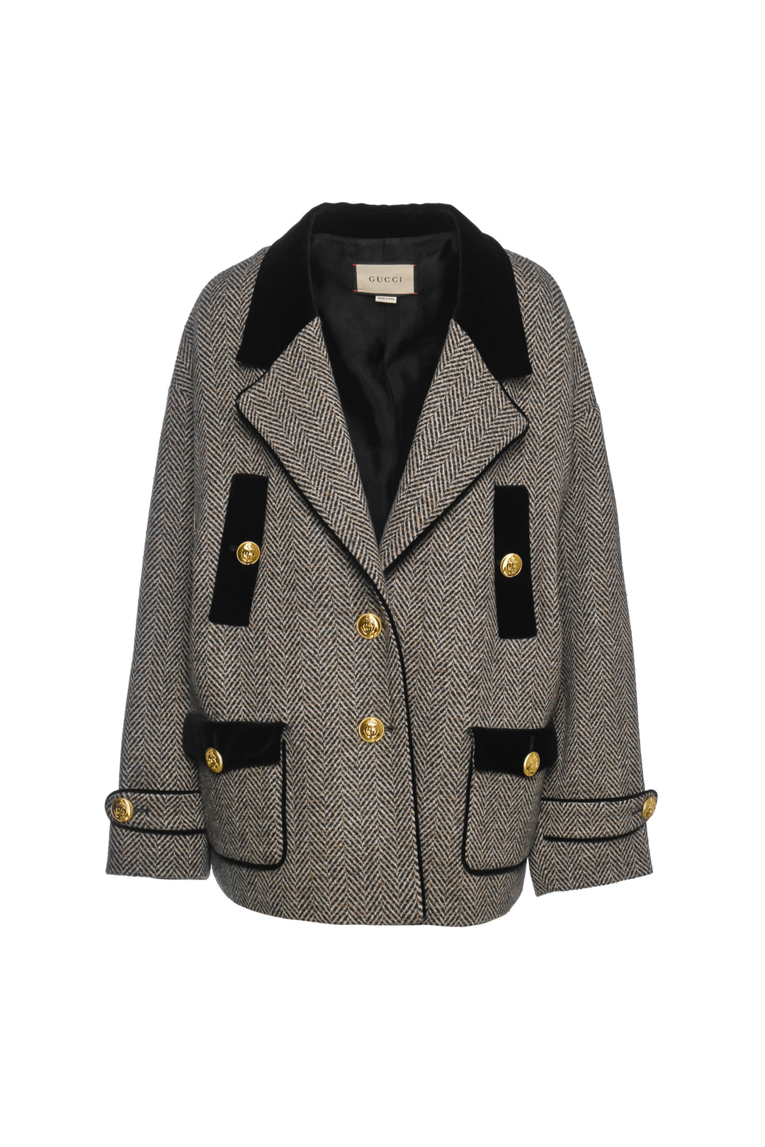 Gucci Size 44 Herringbone Wool Blend Jacket