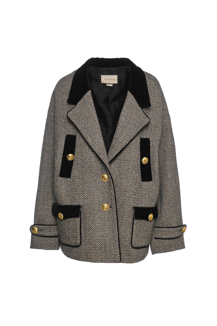 Gucci Size 44 Herringbone Wool Blend Jacket