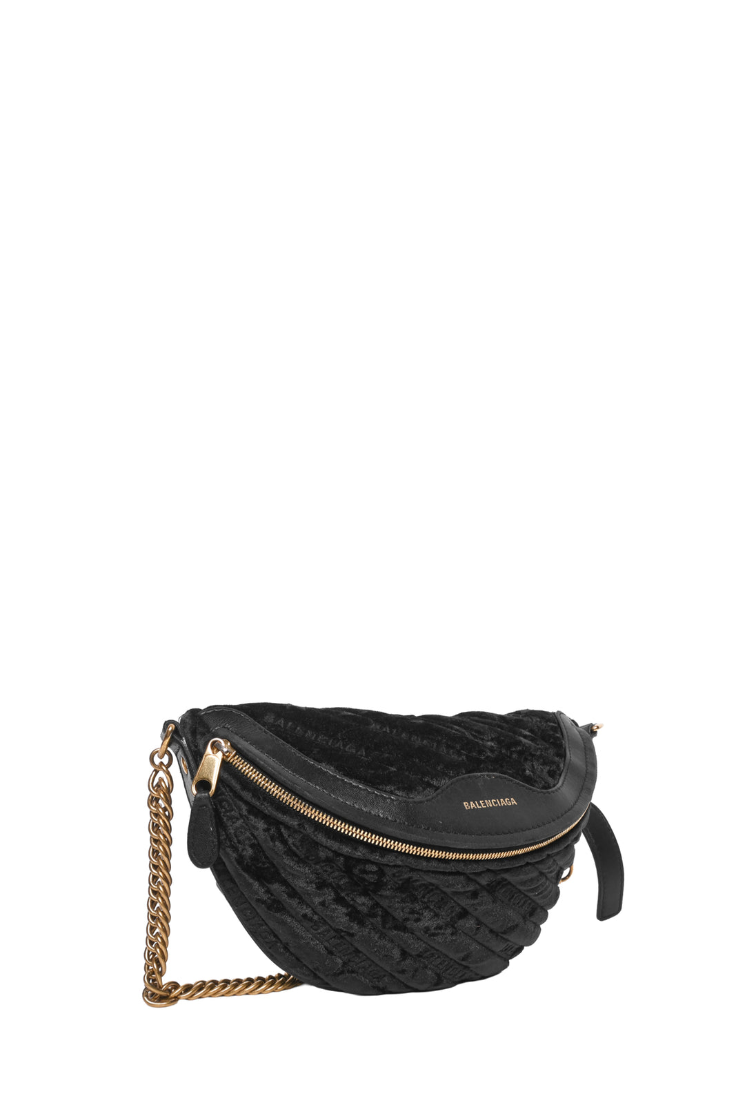 Balenciaga Crushed Velvet Logo Embossed Souvenir Belt Bag