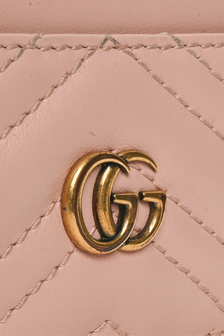 Gucci Chevron Quilted Leather GG Marmont Card Holder Wallet