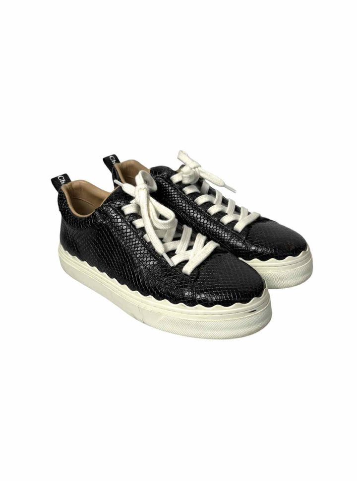 Chloe Size 37 Lauren Low-top Python-embossed Leathe Sneaker