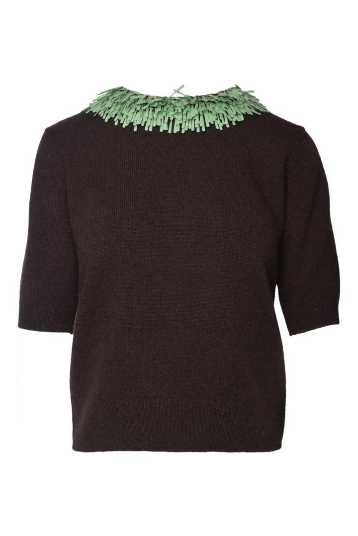 Dries Van Noten Size S Short Sleeve Embellished Collar Wool Sweater