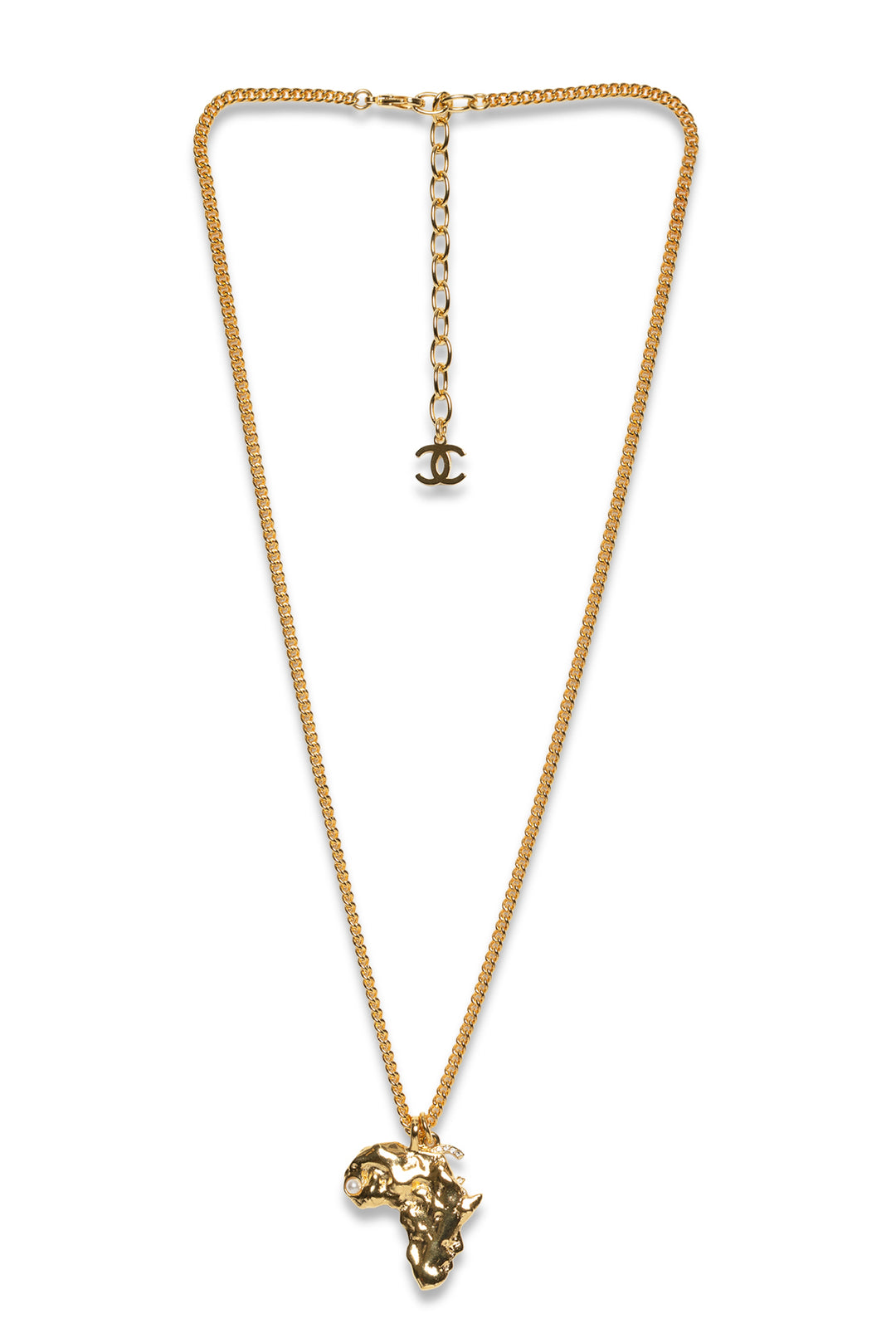 Chanel 2023 Faux Pearl & Strass Africa Map Pendant Necklace