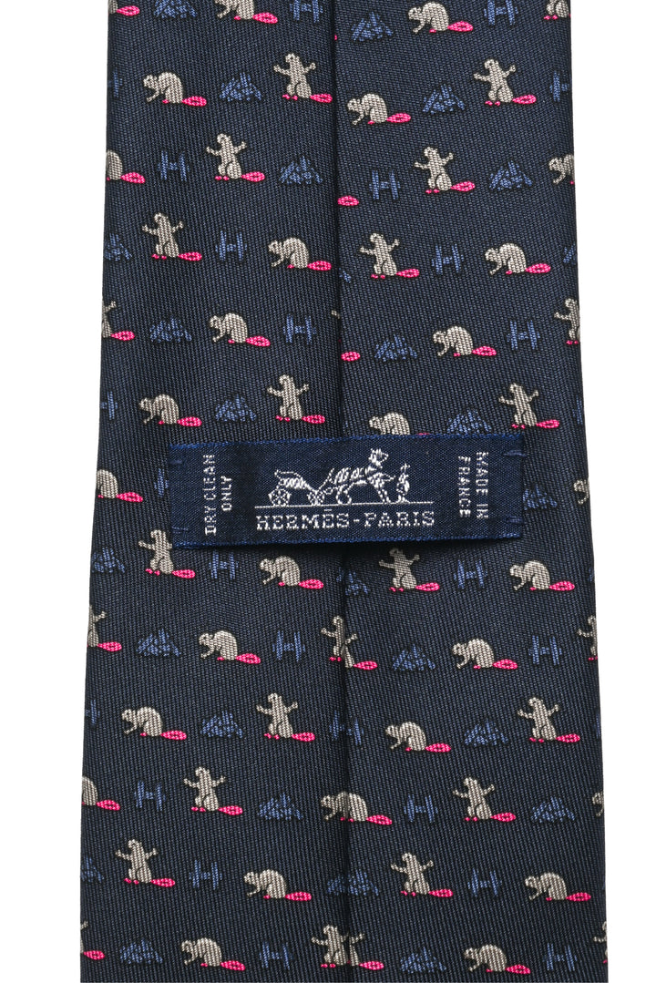 Hermes Size OS Men's Beaver Castor Constructor Silk Tie