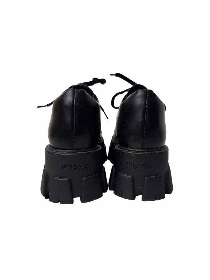 Prada Size 38 Monolith Brushed Leather Platform Derby Shoes