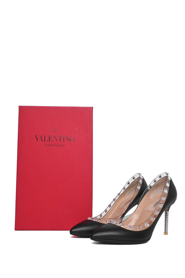 Valentino Size 36 Rockstud Leather & PVC Naked Pumps