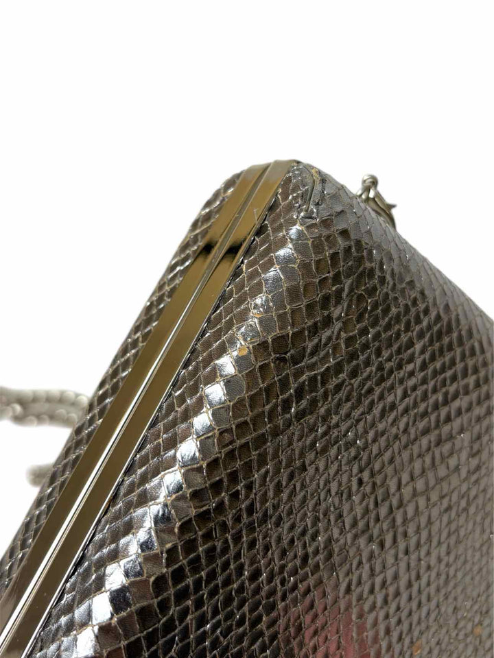 Vivienne Westwood Metallic Silver Leather Snake Print Clutch