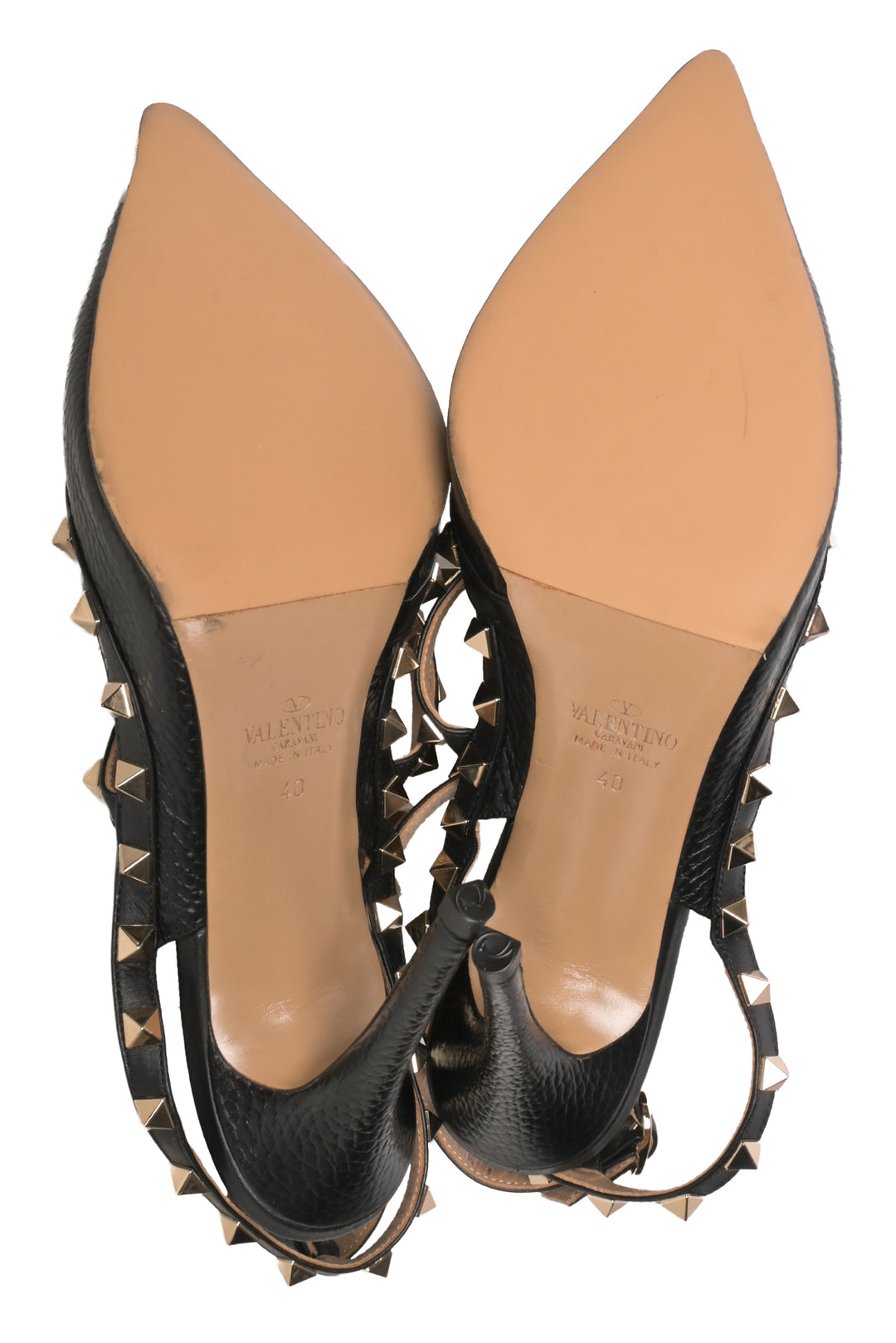 Valentino Size 40 Rockstud Grainy Leather Ankle Strap Pumps