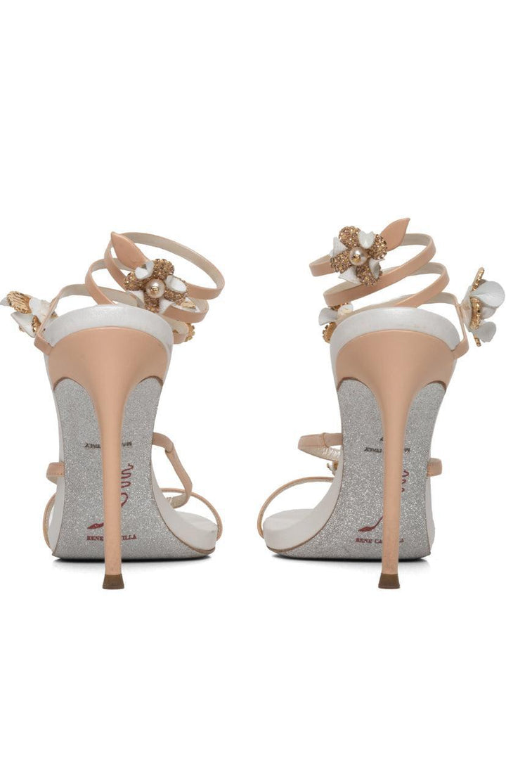 Rene Caovilla Size 37 Embellished Flower Ankle Coil Heeled Sandals