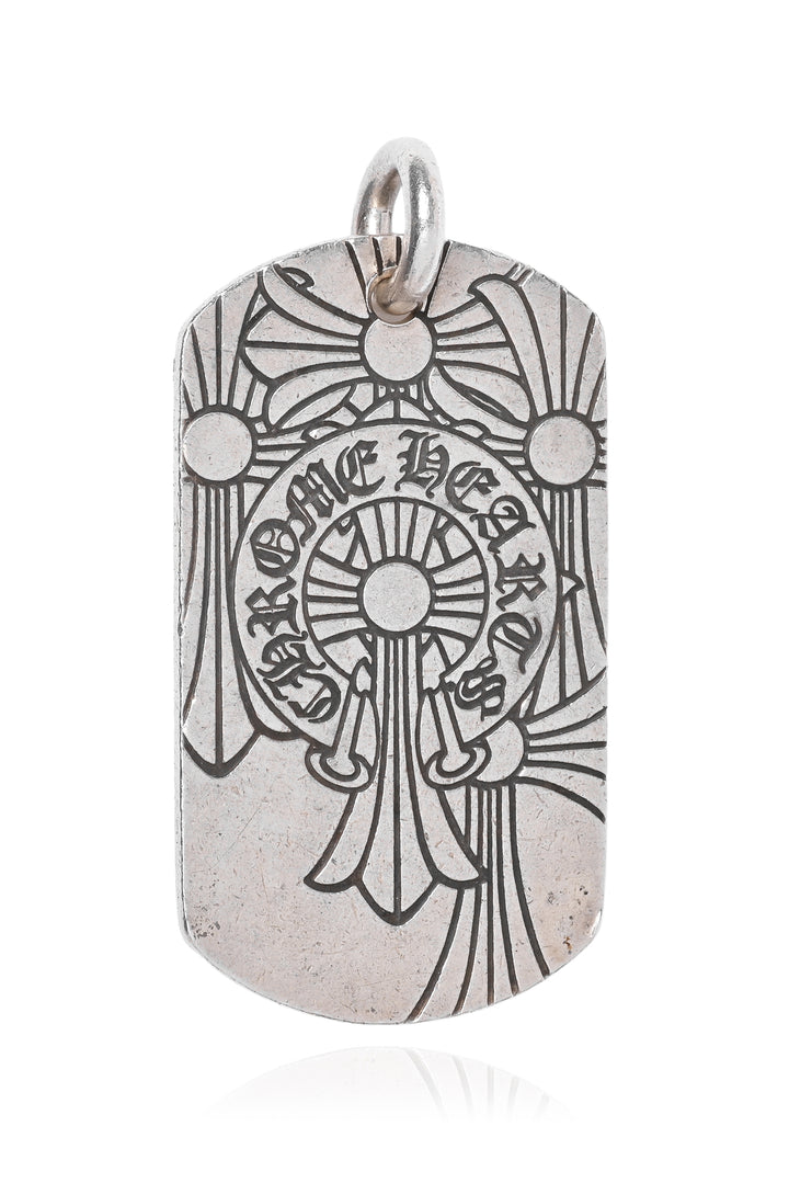 Chrome Hearts Sterling Silver 'God Bless The World' Engraved Dog Tag Pendant