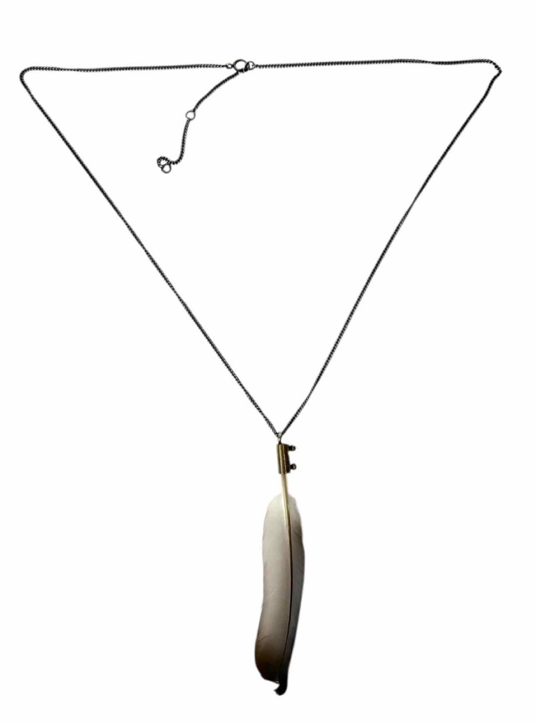 Ann Demeulemeester Silver Tone Chain Feather Pendant Necklace