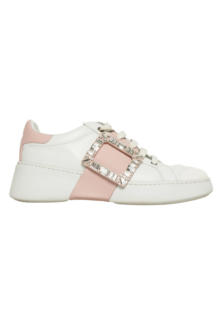 Roger Vivier Size 39.5 Viv' Skate Strass Buckle Leather Sneaker